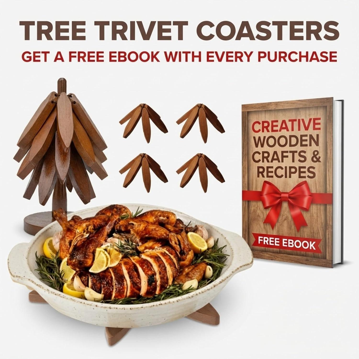 Tree Shaped Wooden Trivets for Hot Dishes, Pots & Pans - Hot Pads | Heat-resistant countertop protection, compact