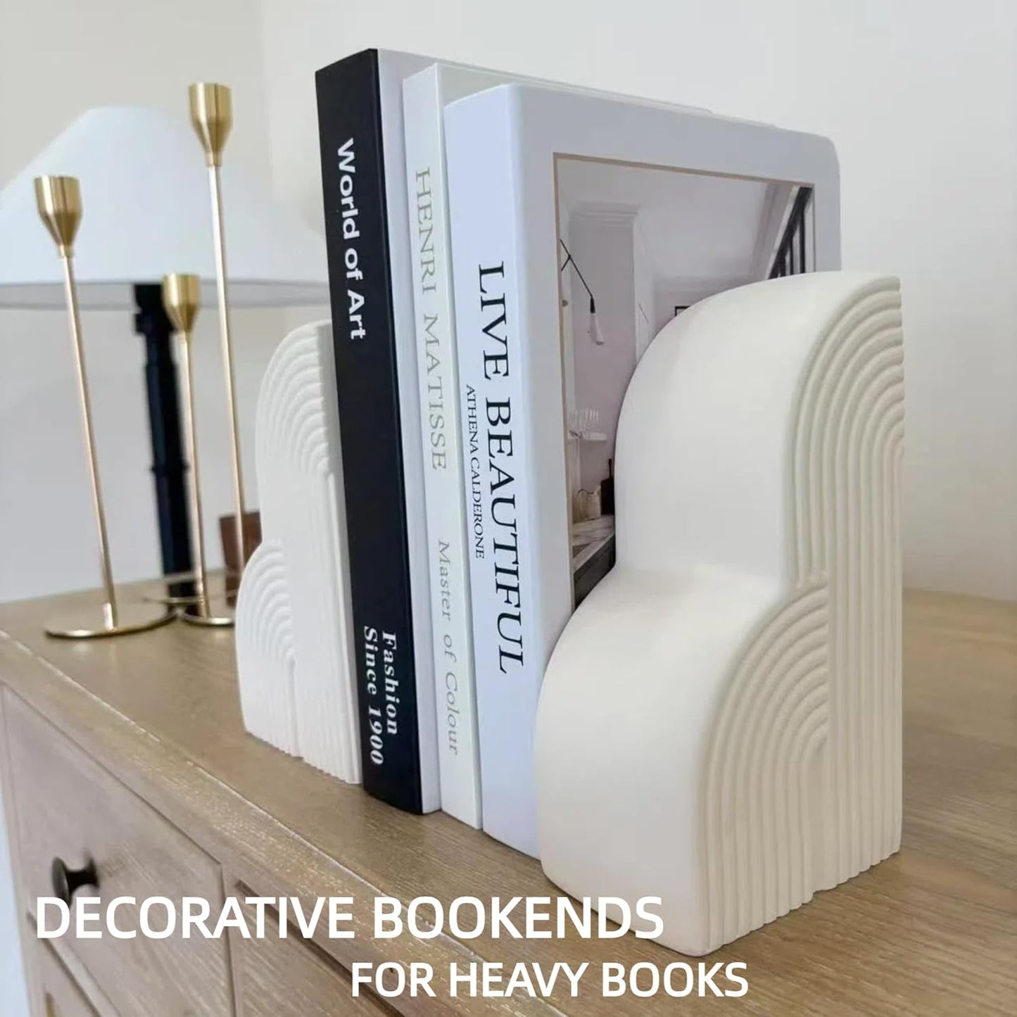Book Ends / Bookends Decorative for Heavy Books / Cream White