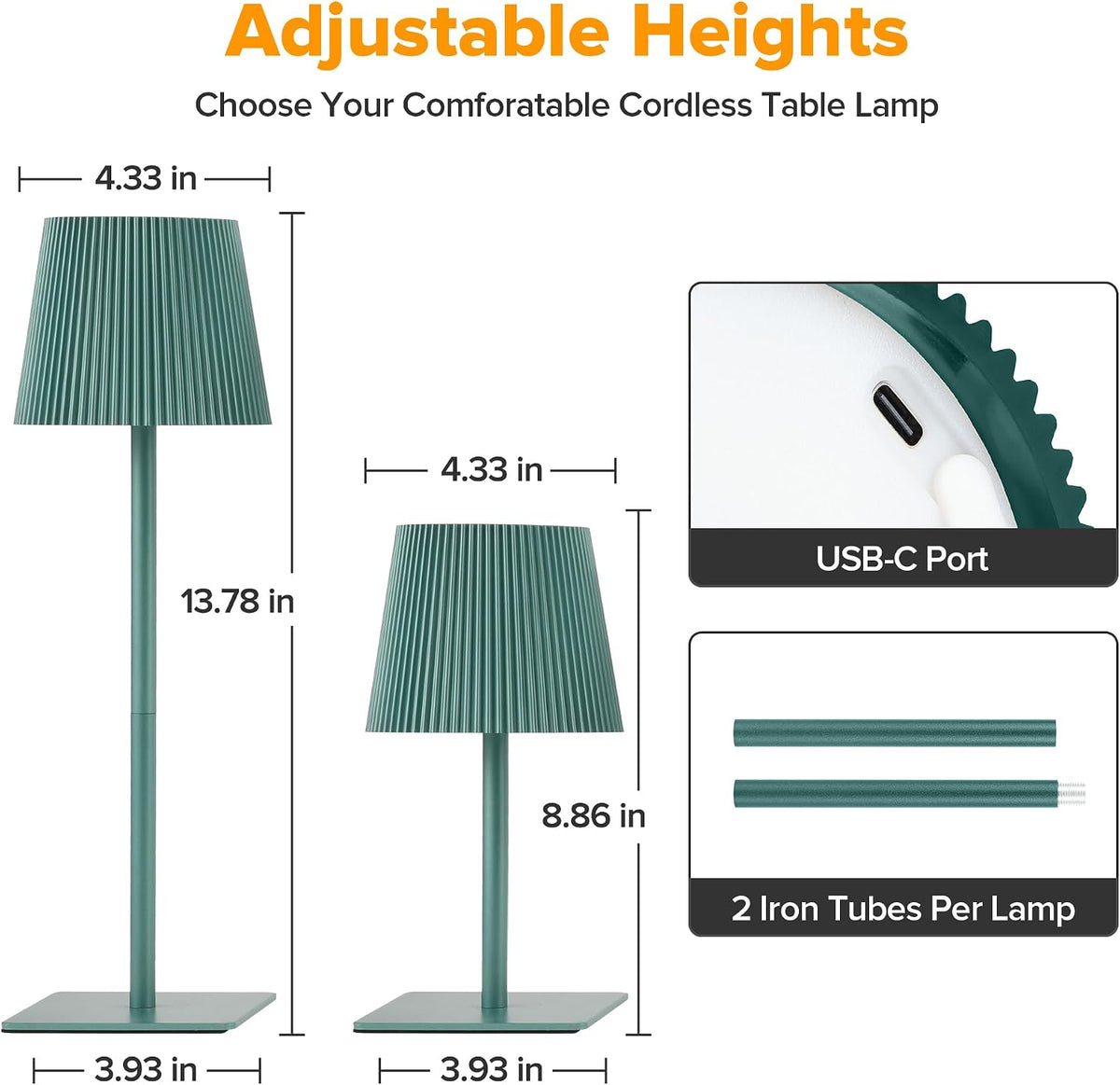 LUTEC 4 Pack Cordless Table Lamp,6000mAh Rechargeable Battery Operated Desk Lamp,Two Adjustable Heights,Waterproof
