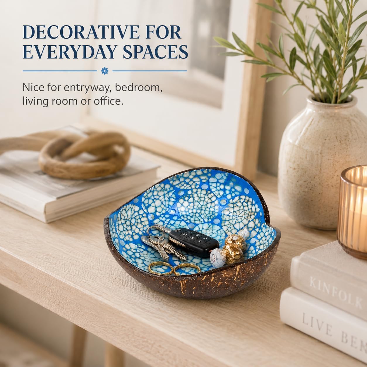 Key Bowl Holder for Entryway Table / Blue Rounds