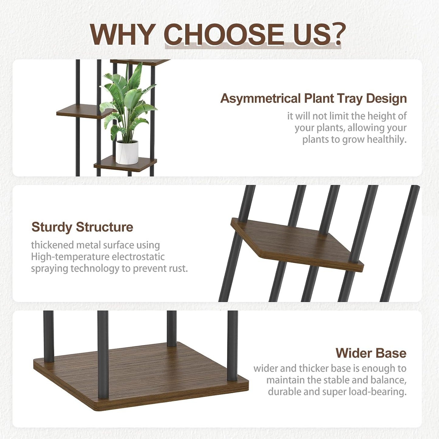 Oppro Plant Stand Indoor Outdoor, 6 Tier Corner Tall Metal Wood Shelf | Muti-Level Planter Holder, Sturdy Large