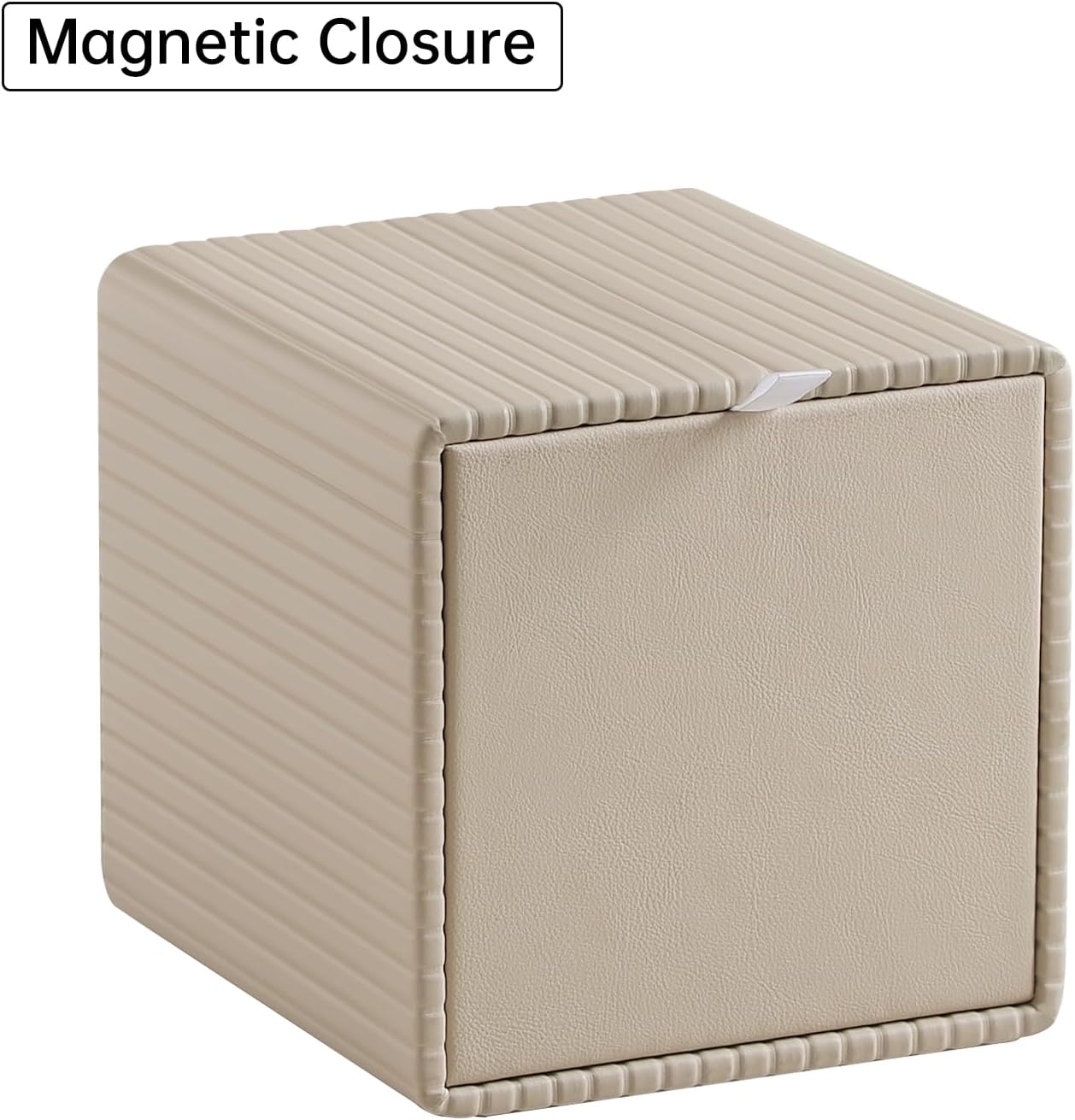 PU Leather Tissue Box Cover Square Tissue Box Holder / Beige Fluted