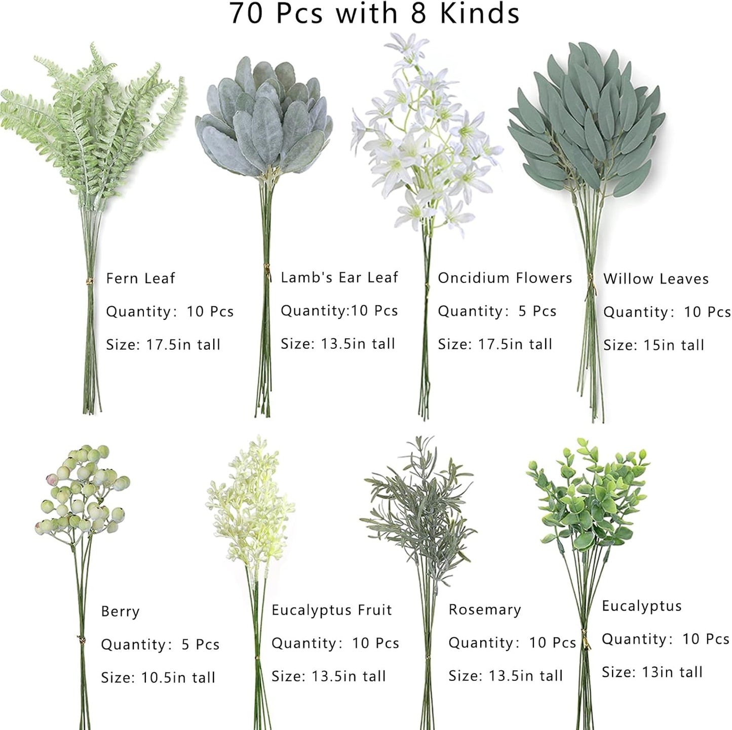 8 Kinds of Faux Plants and Fake Flowers for DIY Bridal Bouquets / Sage Green & White / Set of 70