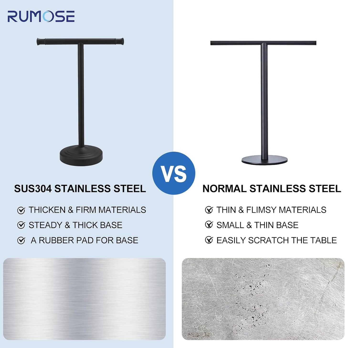 RUMOSE Matte Black Hand Towel Holder Stand Countertop Towel Rack | 13 Inch Bathroom Kitchen Vanity T-Shape Towel Stand