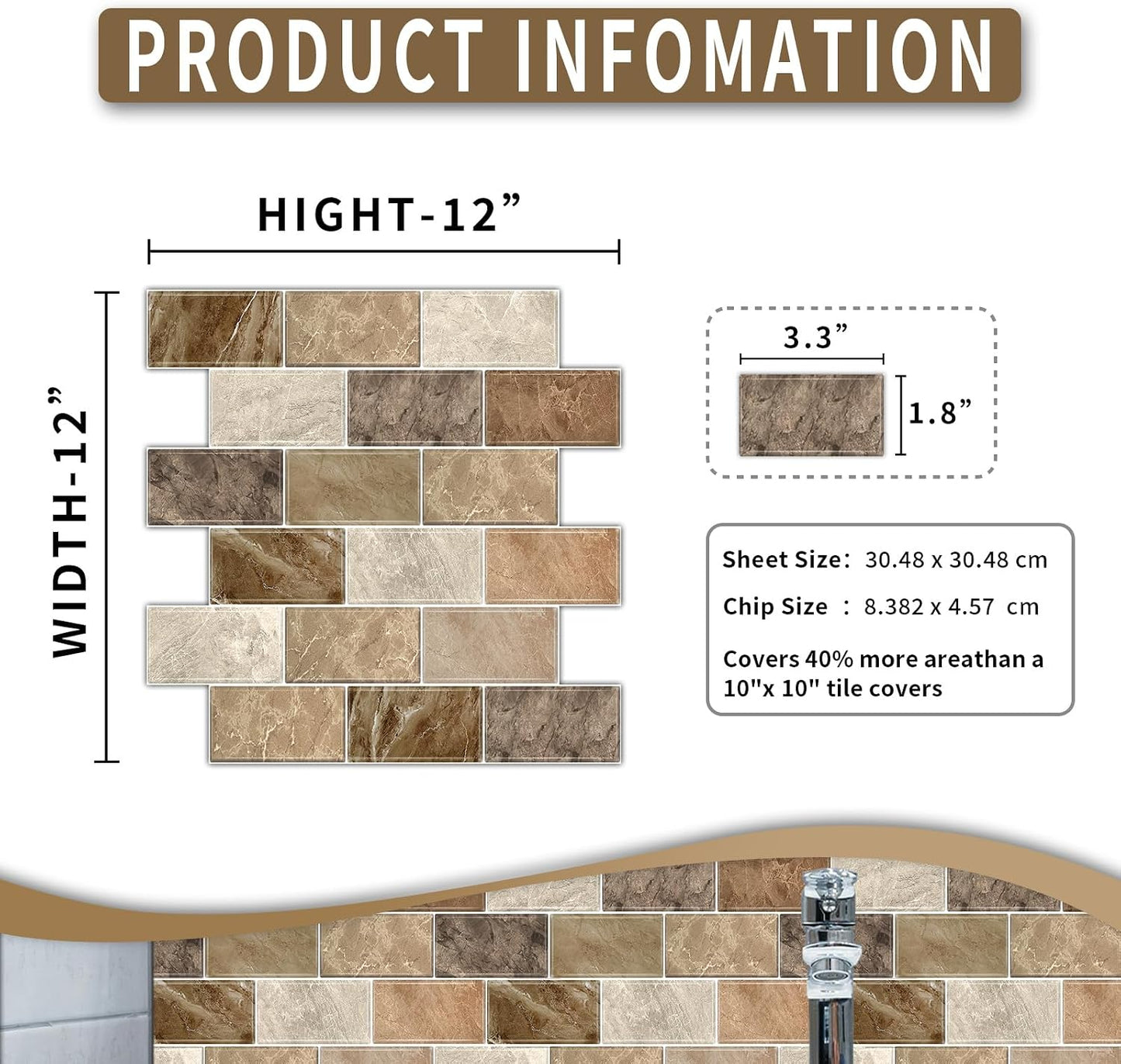 10 Sheets Peel and Stick Backsplash / 12 x 12