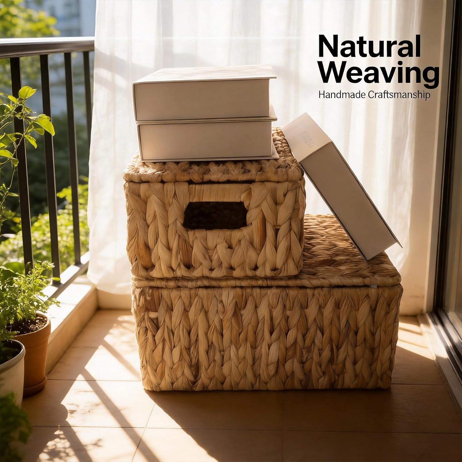 Wicker Storage Baskets / Water Hyacinth Color / Set of 3