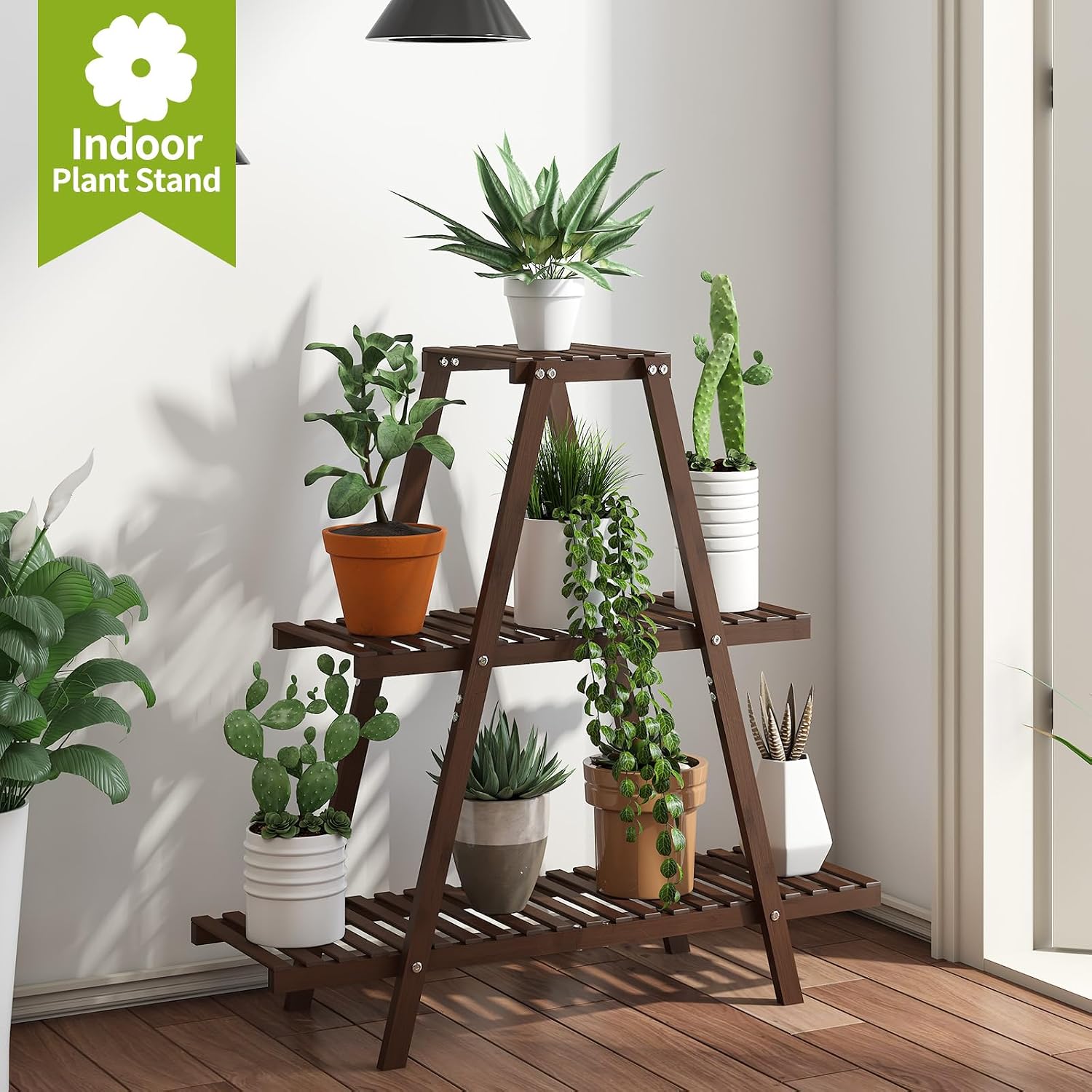 BMOSU Plant Stand Bamboo for Indoor Outdoor Tiered Plant Shelf 8 Potted Flower Holder Ladder Rack Garden Balcony Living