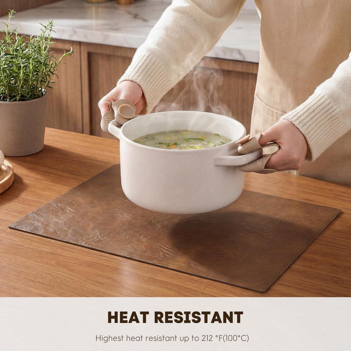 Artoid Mode Brown Faux Leather Placemats Set of 6, 12x18 Inch Waterproof Wipeable Heat Resistant Vinyl Place Mats
