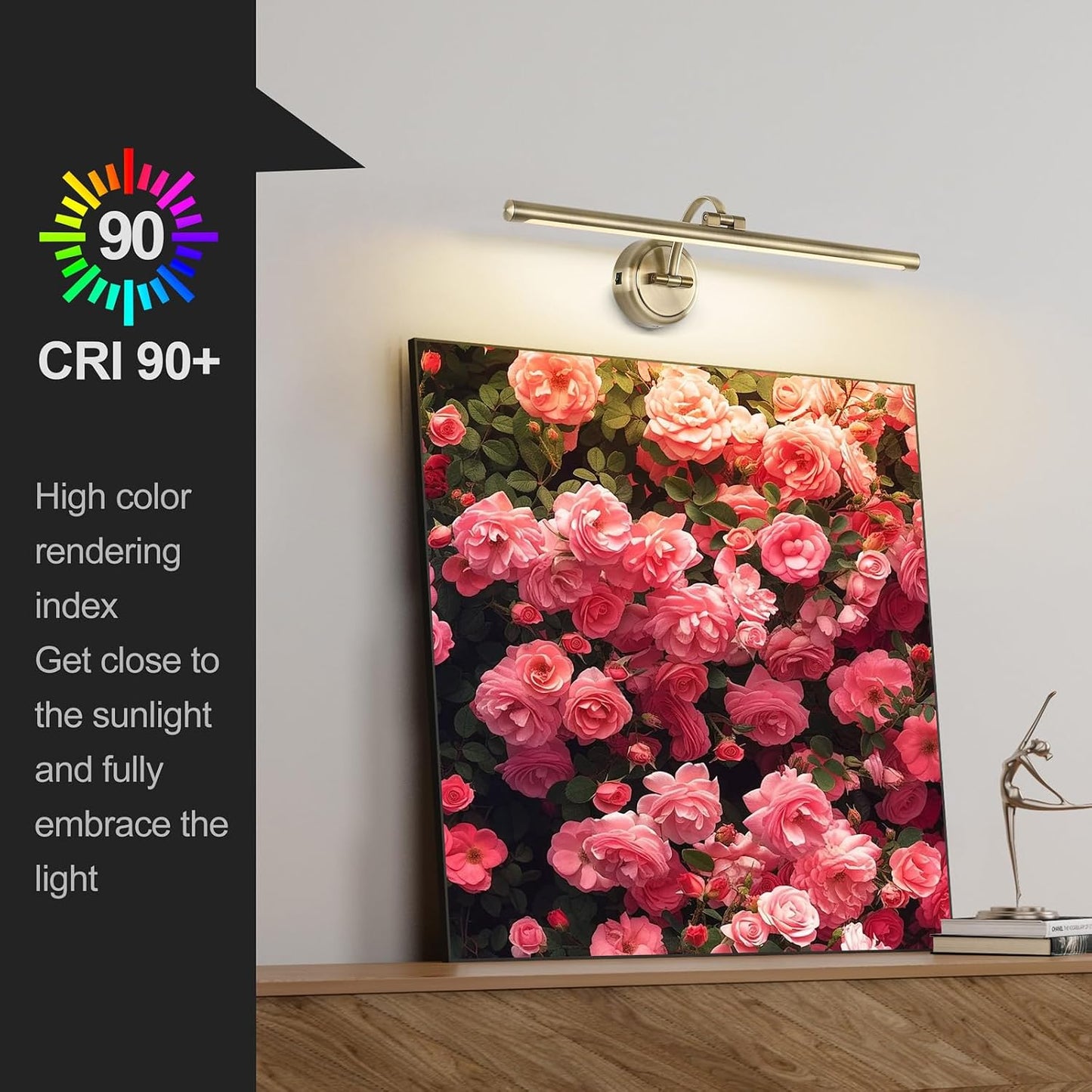 Battery Operated Picture Light, Cordless Art Light with Remote Control, Photo Frame Light with 5000mAh Battery, 3 Color