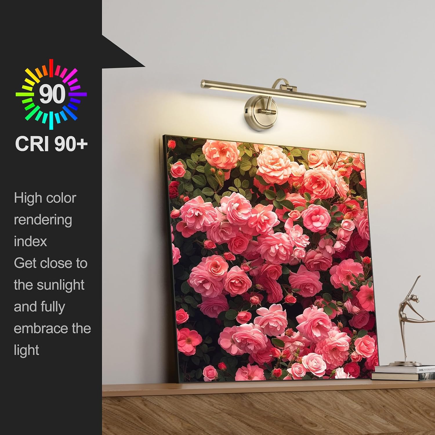Battery Operated Picture Light, Cordless Art Light with Remote Control, Photo Frame Light with 5000mAh Battery, 3 Color