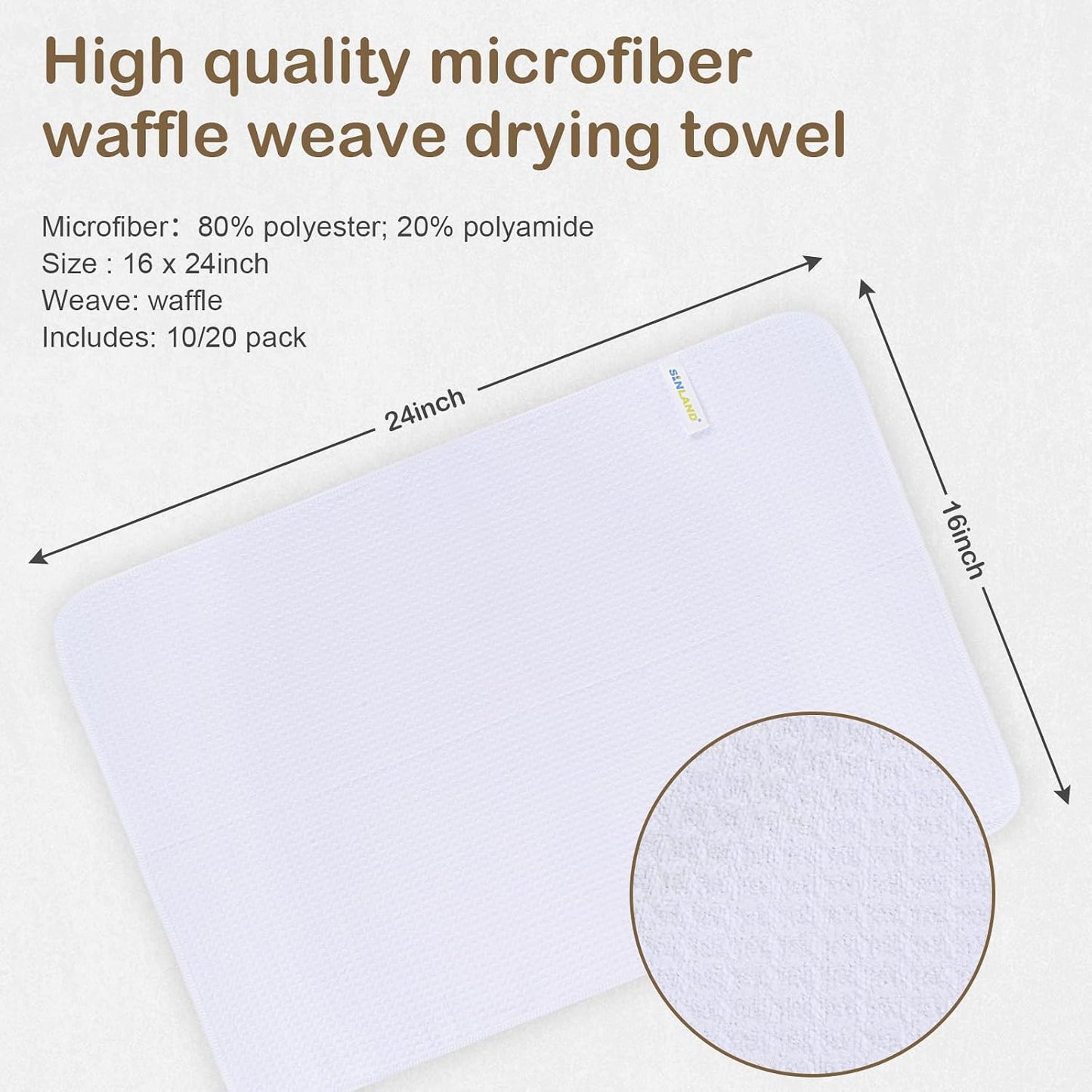 Sublimation Blank Towels Waffle Kitchen Towel White 16x24 20 Pack | Microfiber, Fast Drying, Tea Towel, Polyester Dish