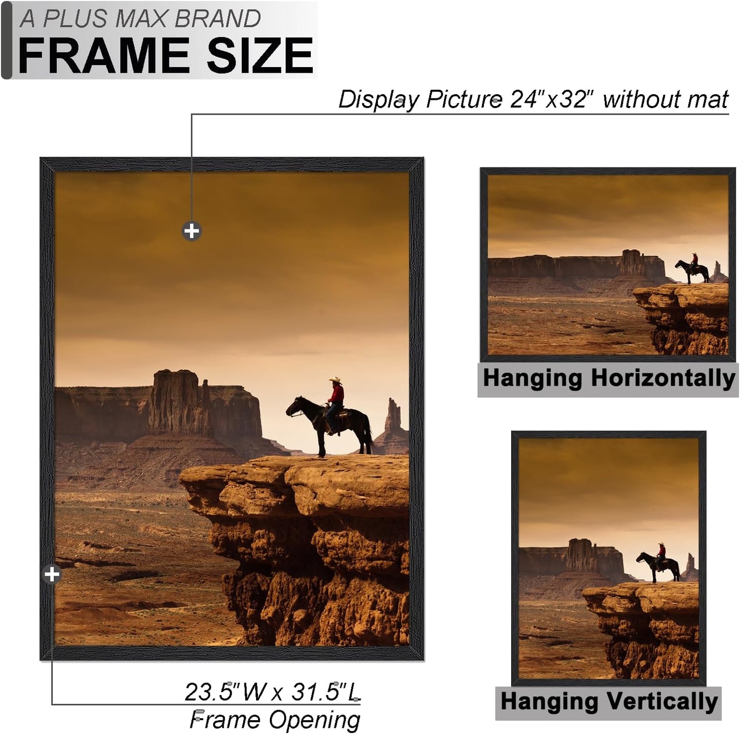 A PLUS MAX 24x32 Picture Frame Set of 2 Black Light Weight Wall Mount | 24 x 32 Inch Black Wood-grain Engineered Wood