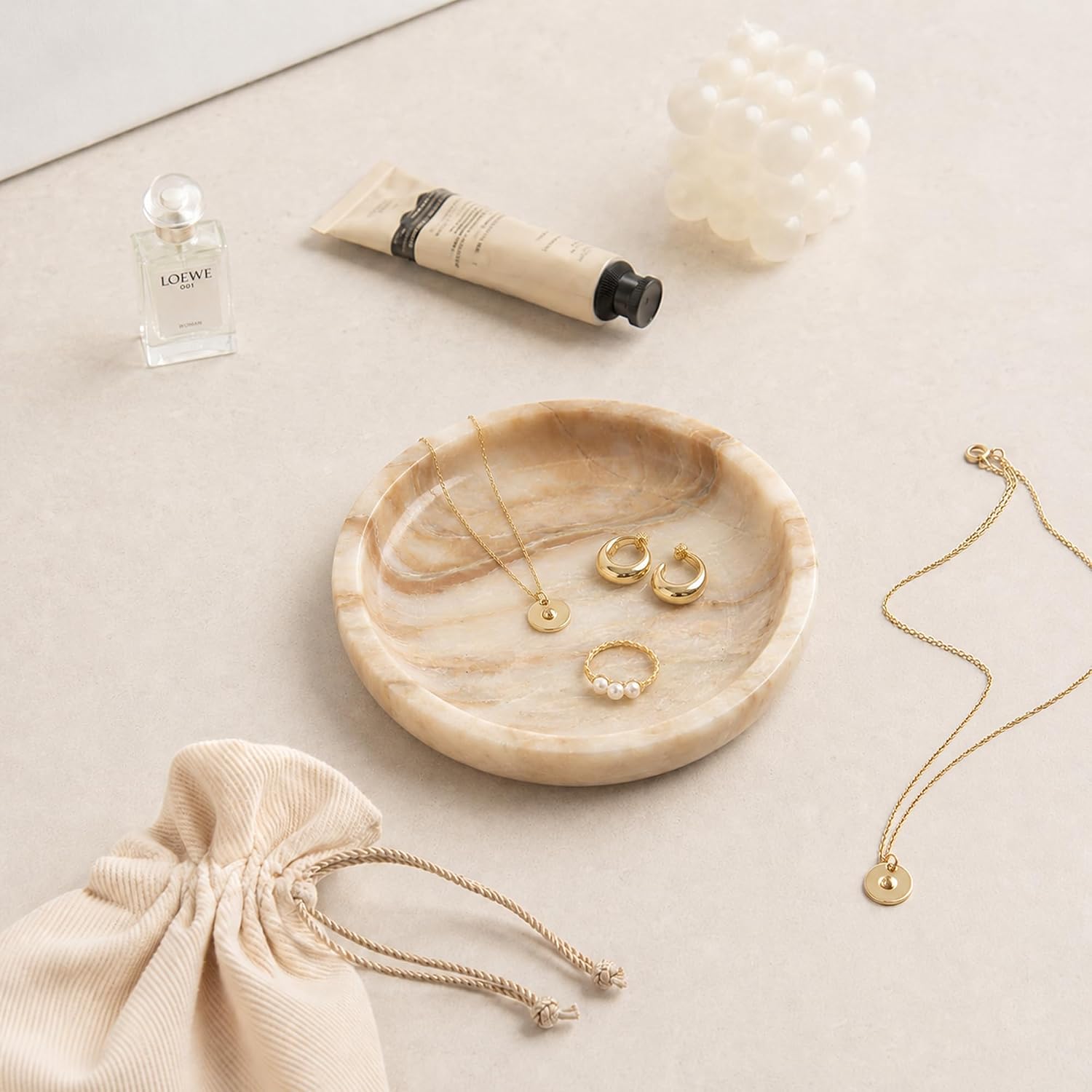 Small Marble Jewelry Tray Key Plate Holder Dish Trinket Decor Catch All / Calacatta Glod / Natural