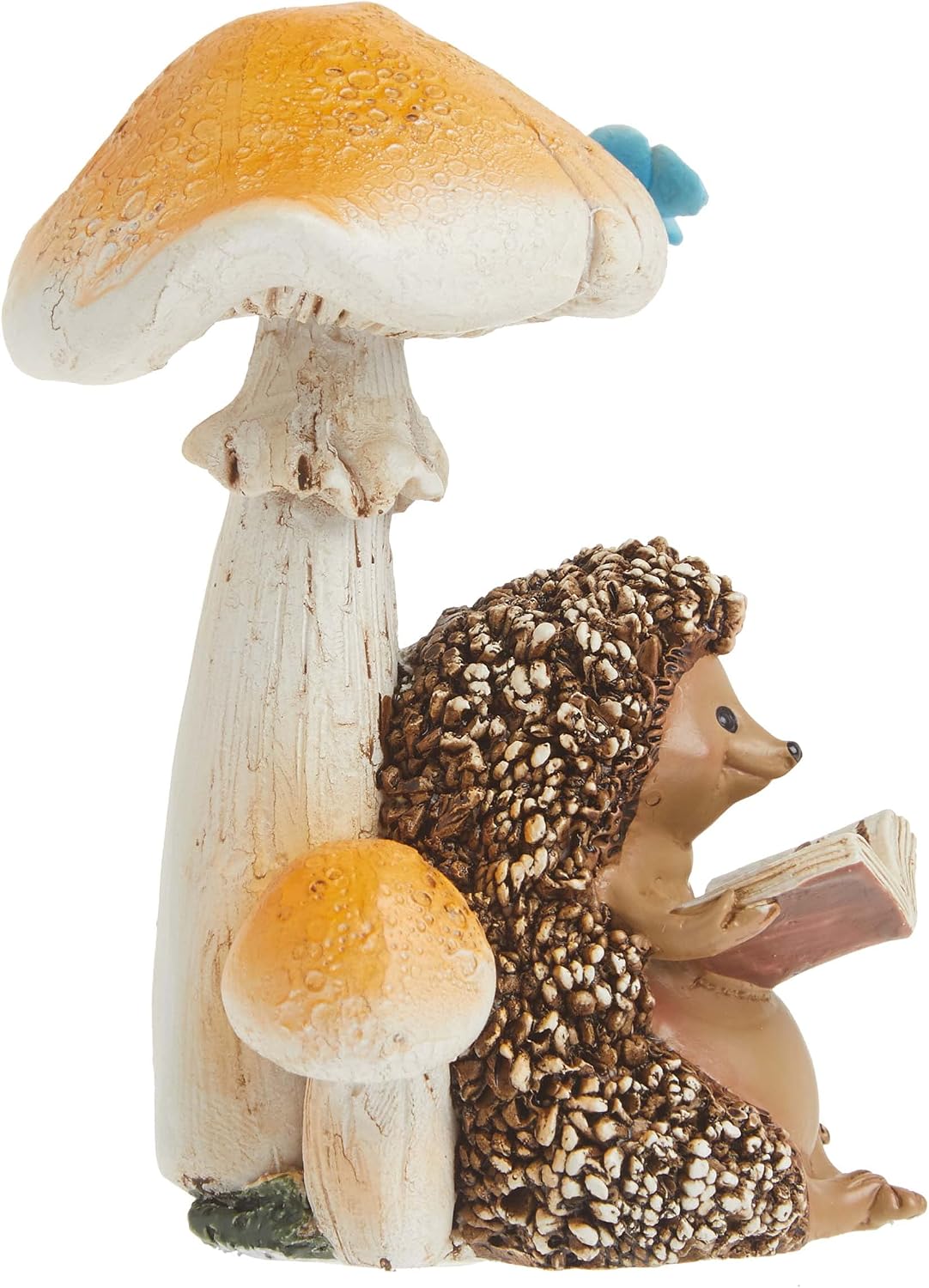 Miniature Fairy Garden and Terrarium Hedgehog Reading Book Under Mushroom Statue