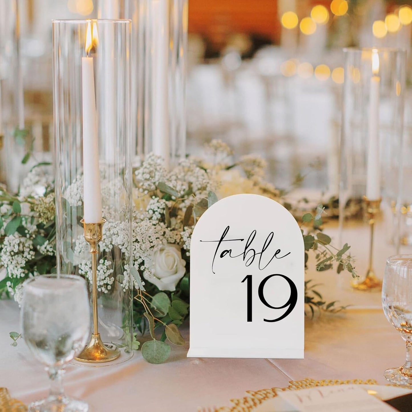 White Arch Acrylic Table Numbers with Stands 1-30, 5x7" White Arched Acrylic Sign and Bases, Arch Table Numbers for