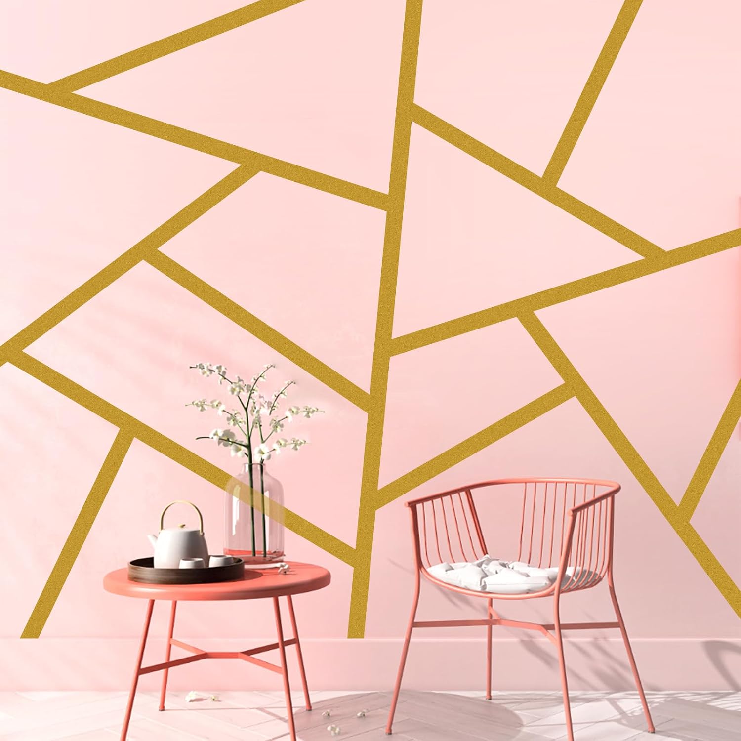 Wall Decal Striped Wall Decals Peel and Stick Metallic Line Walls Decals Modern Vinyl Walls / Gold