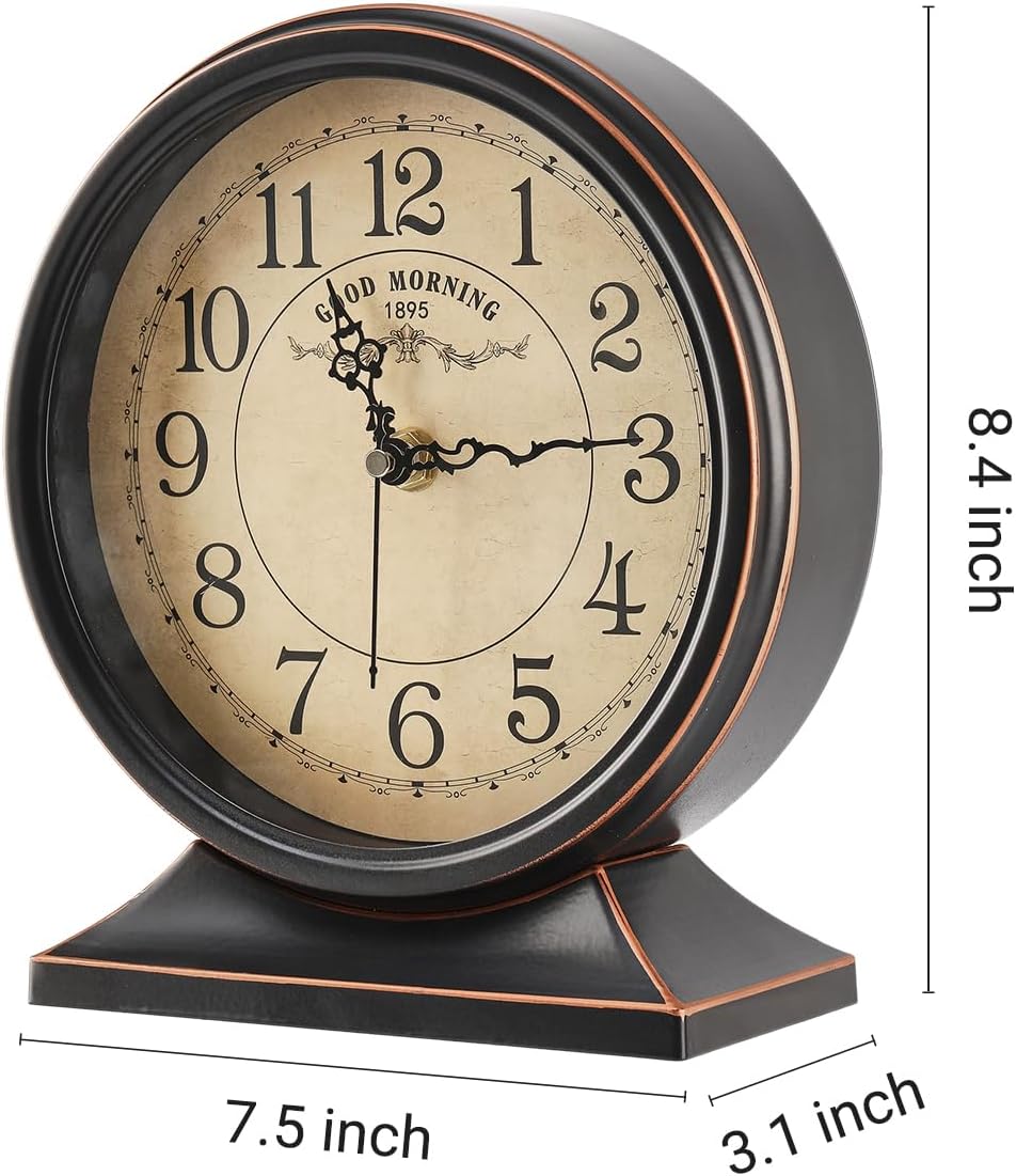 7-Inch Retro Mantel Desk Clocks，Silent Vintage Table Clock with All Metal Frame，Easy to Read Larege Retro Mantel Clocks