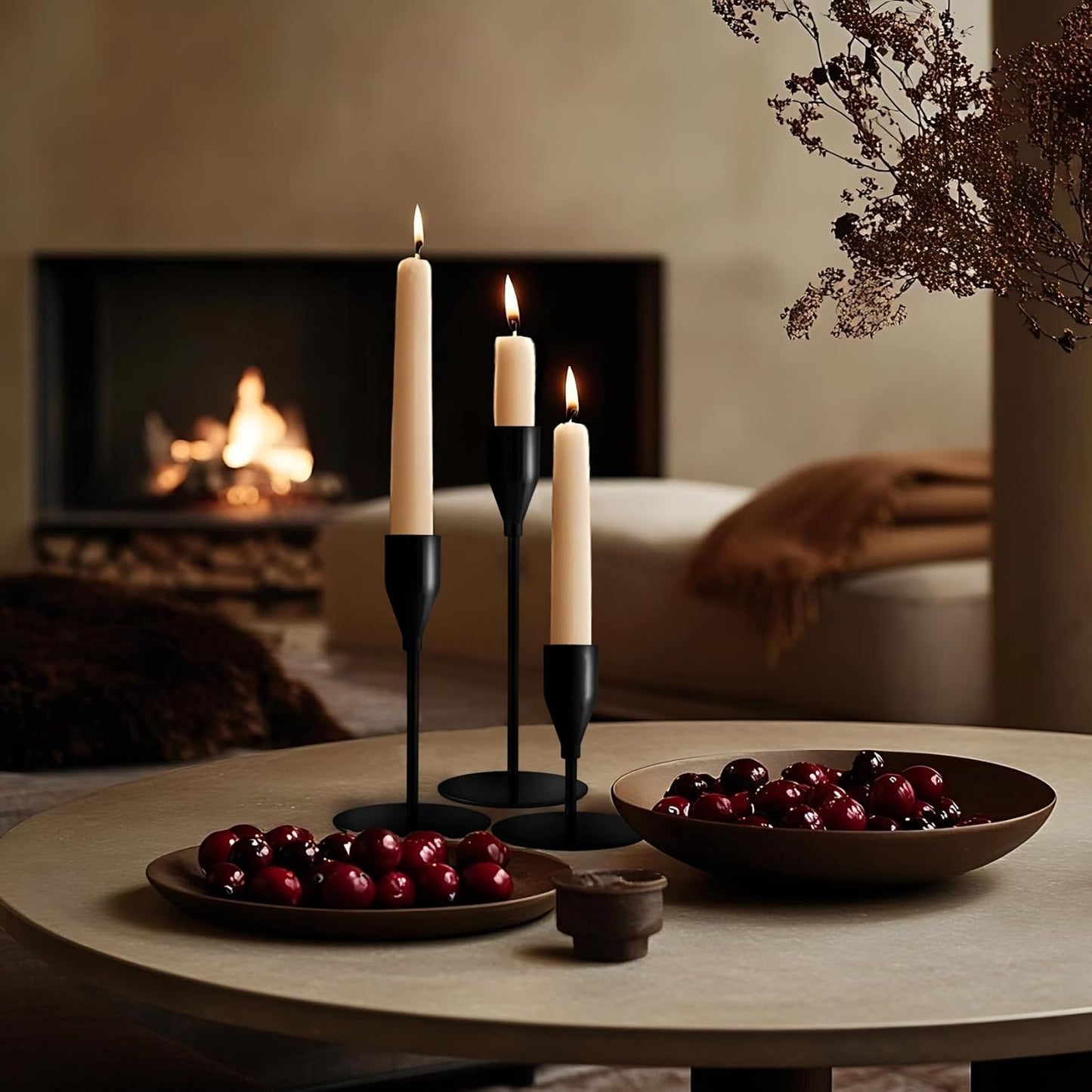 Black Candlestick Holders, Metal Taper Candle Holders, Set of 6 | Elegant matte black candle stands, 3 heights, for