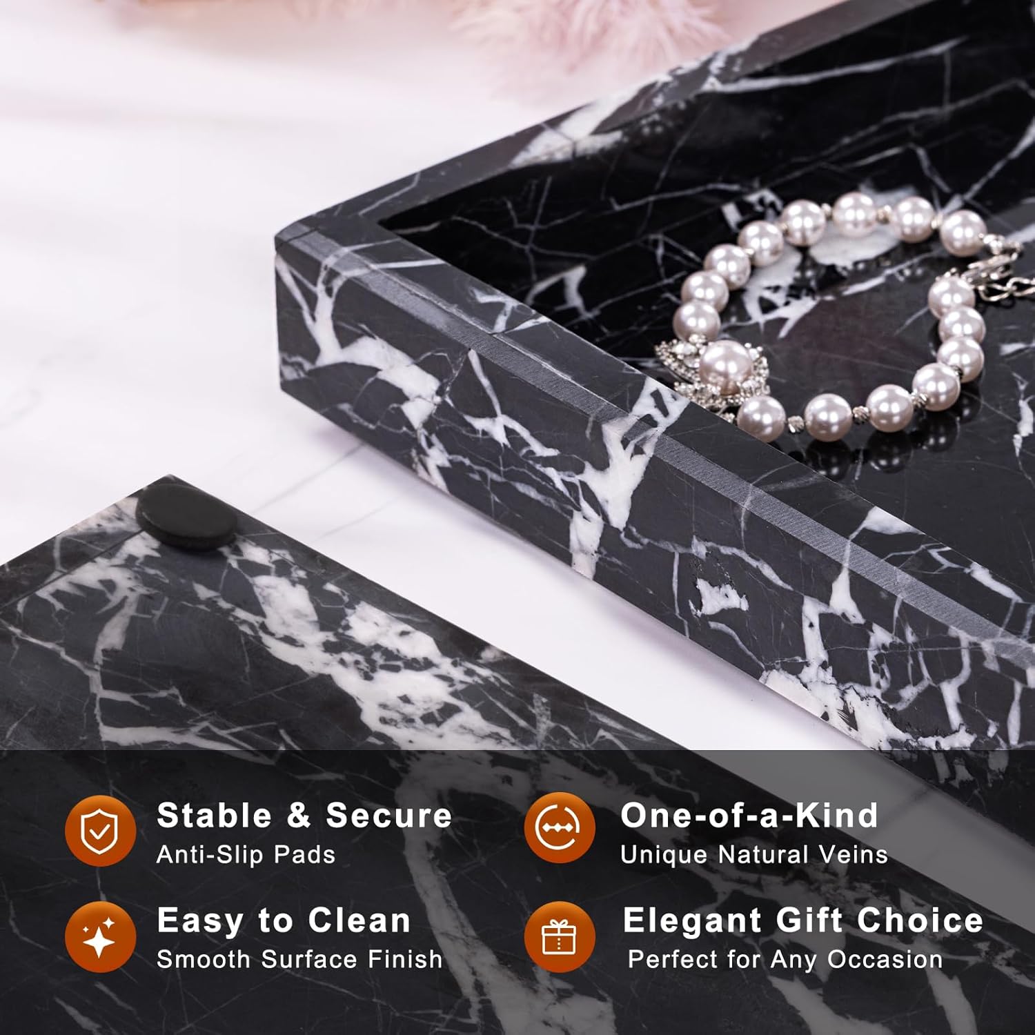 Marble Bathroom Tray for Countertop & Home Decor / Black