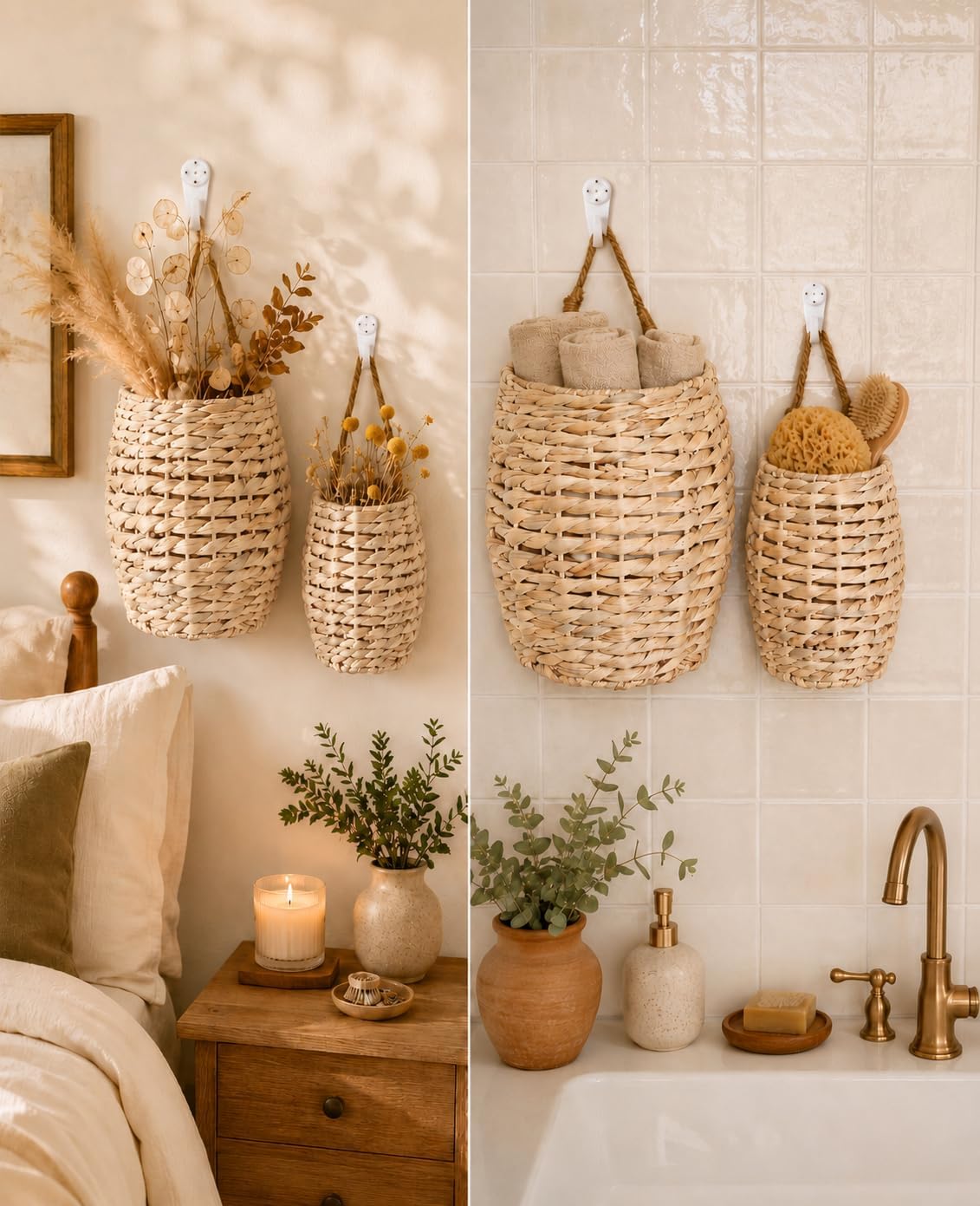 Hand-Woven Boho Front Door Basket for Flowers / Set of 2