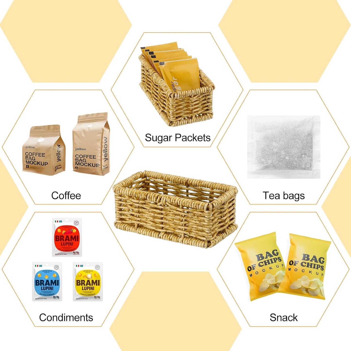 Rattan Sugar Packet Basket Rectangular Wicker Rattan Woven Baskets Small Sugar / Natural / Set of 2