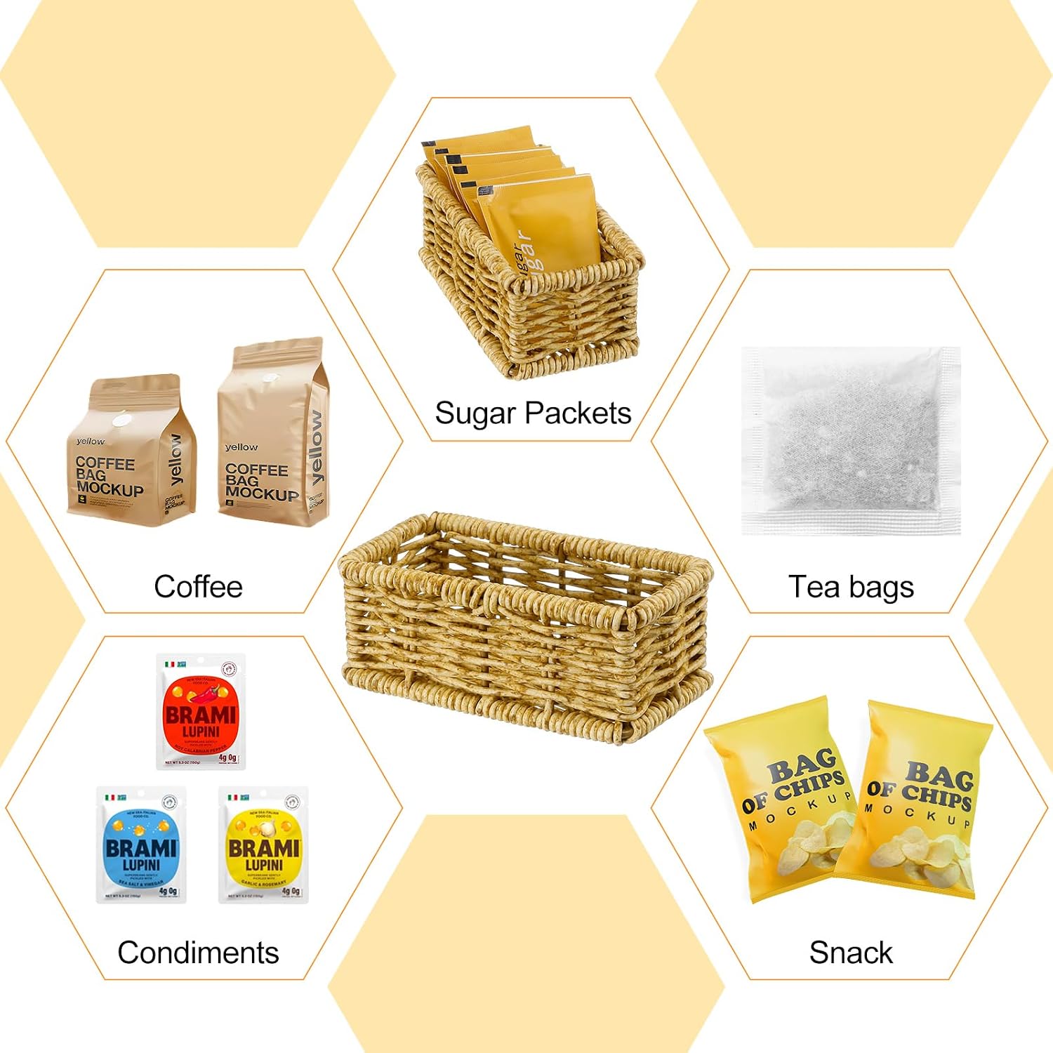 Rattan Sugar Packet Basket Rectangular Wicker Rattan Woven Baskets Small Sugar / Natural / Set of 2