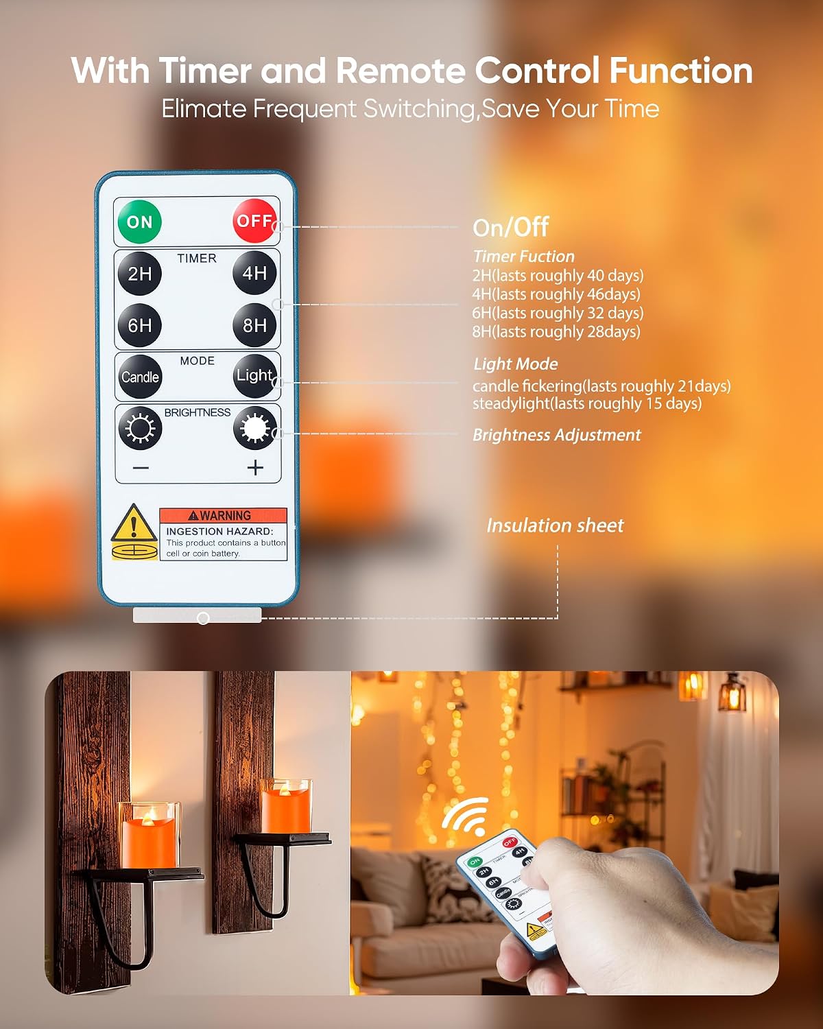 Homemory Orange Flameless LED Votive Tealight Candles & Timer Remote, 24Pack