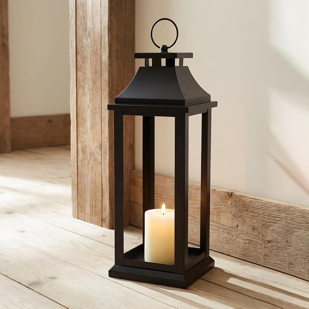 Modern Farmhouse Black Lantern Candle Holder – 18” Hanging Decorative Lantern for Indoor & Outdoor Home Décor – Ideal