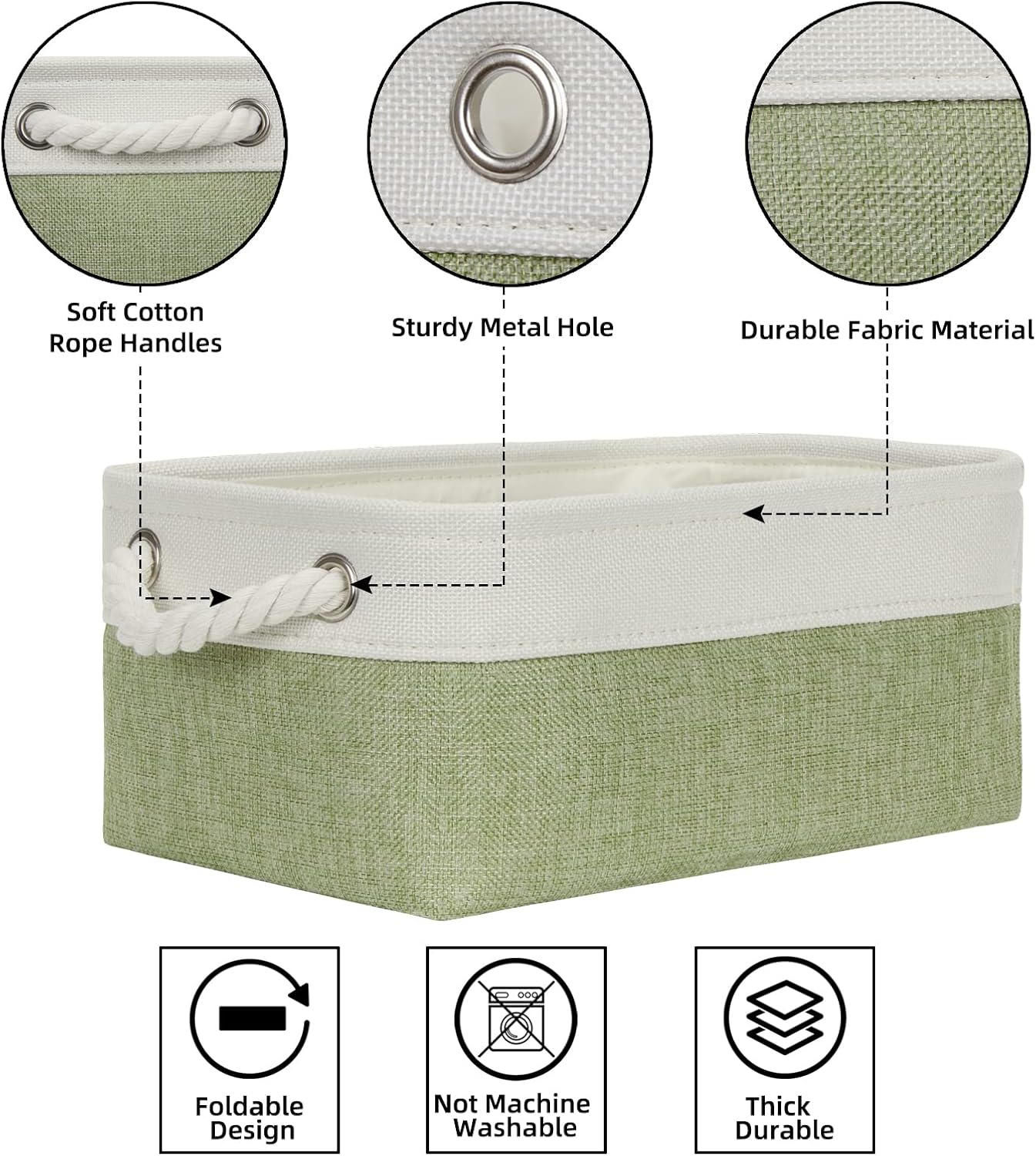 Small Baskets for Organizing Linen Closet Storage Baskets Decorative / Gray,green,white / Set of 6