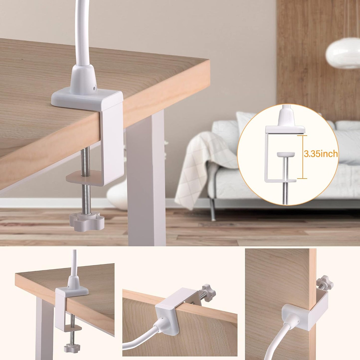 LED Desk Lamp With Clamp, 10W Gooseneck Lamps Touch Control,Swing Arm Clamp Lamp, Architect Clamp Desk Lamp
