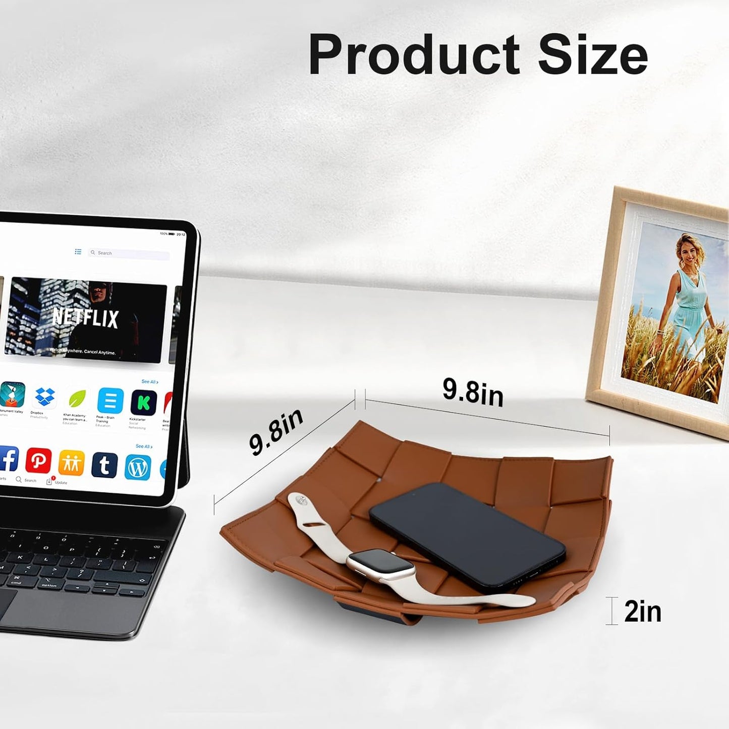 Valet Tray PU Leather Key Holder Bowl for Men Entryway Table Nightstand Desk Tray / Brown + Black