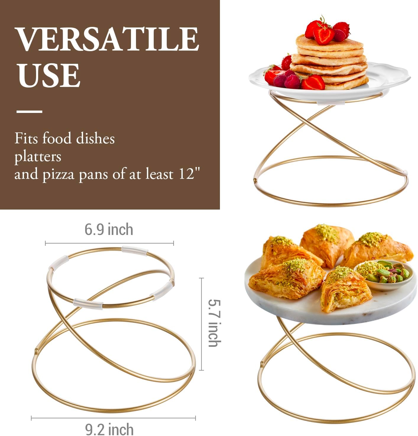 Modern Wire Metal Pizza Stand Tray Pedestal Rest / Gold / 7 Inch