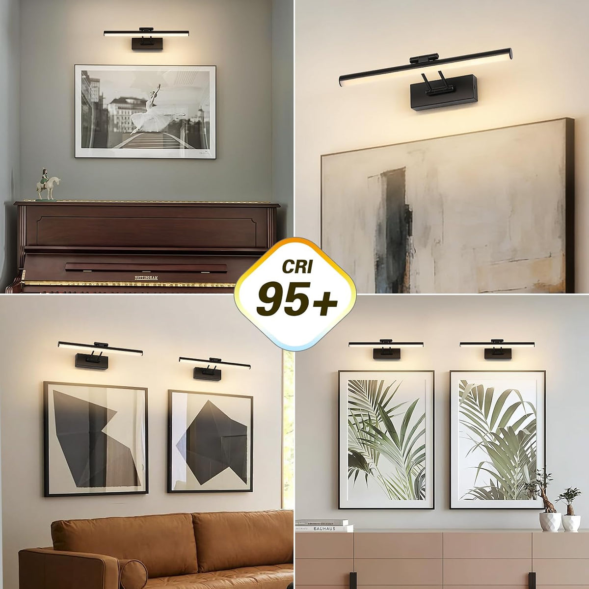 JUSHENG Picture Lights for Wall Battery Operated, Black 3CCT Dimmable Gallery Light with Detachable Battery and Timer