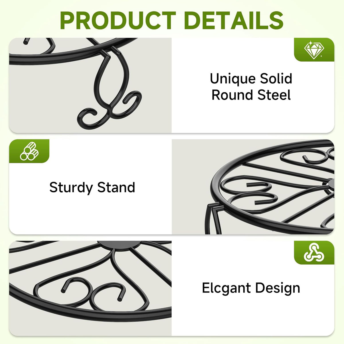 8" 9" 10" 11" 4-Pack Sturdy Plant Stands for Outdoor & Indoor Use, Heavy Duty Rustproof Metal Pot Stand Holder, Single