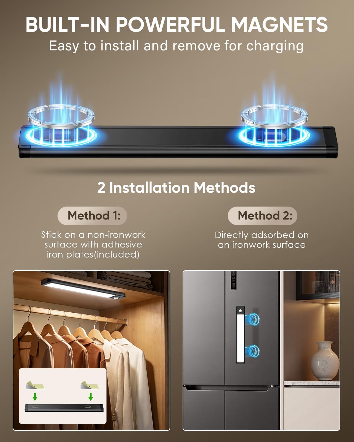 MCGOR 10inch Under Cabinet Lighting, Wireless Motion Sensor Light, 5 Pack | 3 Color Temps, Rechargeable, 1800mAh