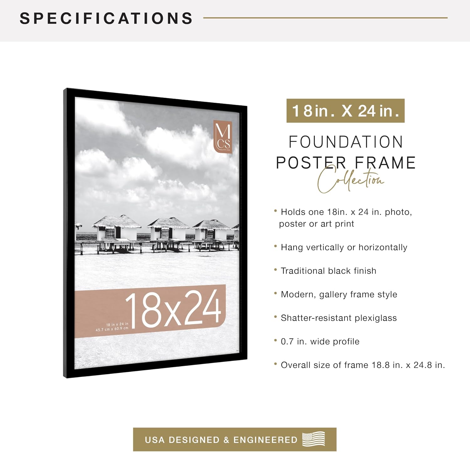 MCS Foundation Poster Frame, 18x24, Black Traditional, 1-Pack | Foundation Collection Poster Frame For Photos & Art