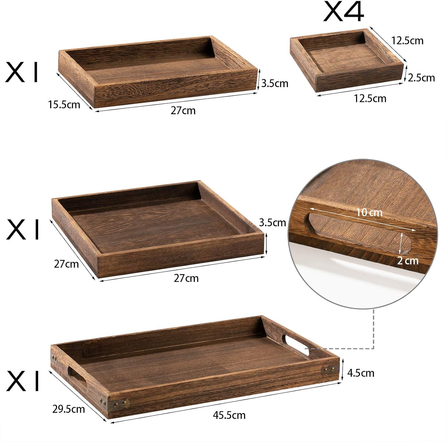 Rustic Wooden Serving Trays / Paulownia Wood / Set of 7
