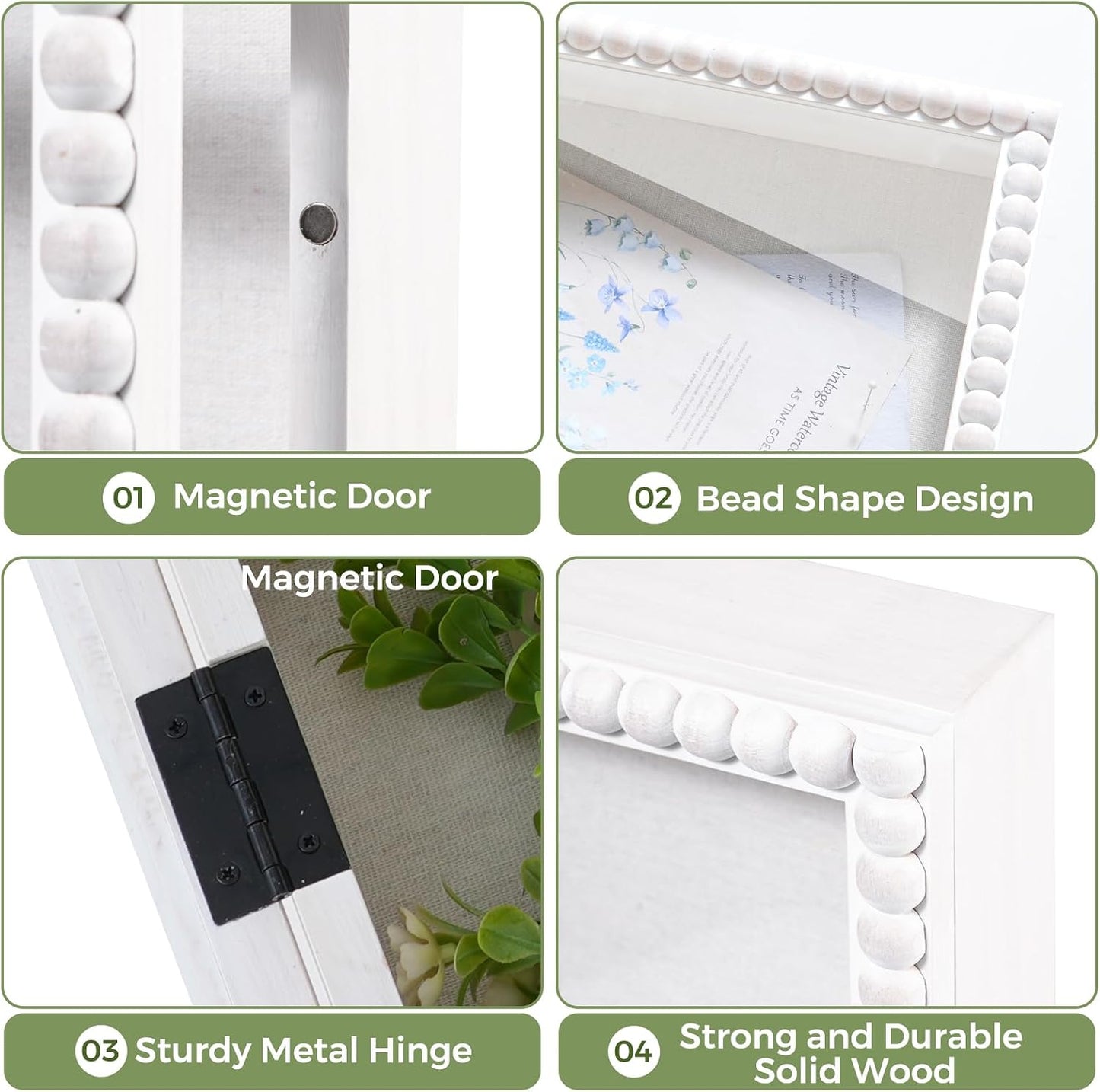 Muzilife 16x20 Shadow Box Pine Wood with Unique Bead Door, 3.18 Deep, White | FSC- Solid Pine | Tempered Glass