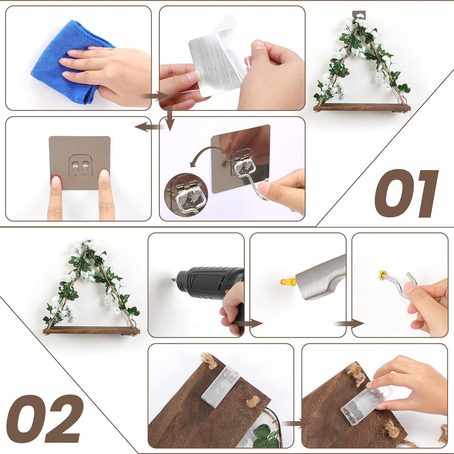 Floating Shelves / Plant Wall Decor / White Flower