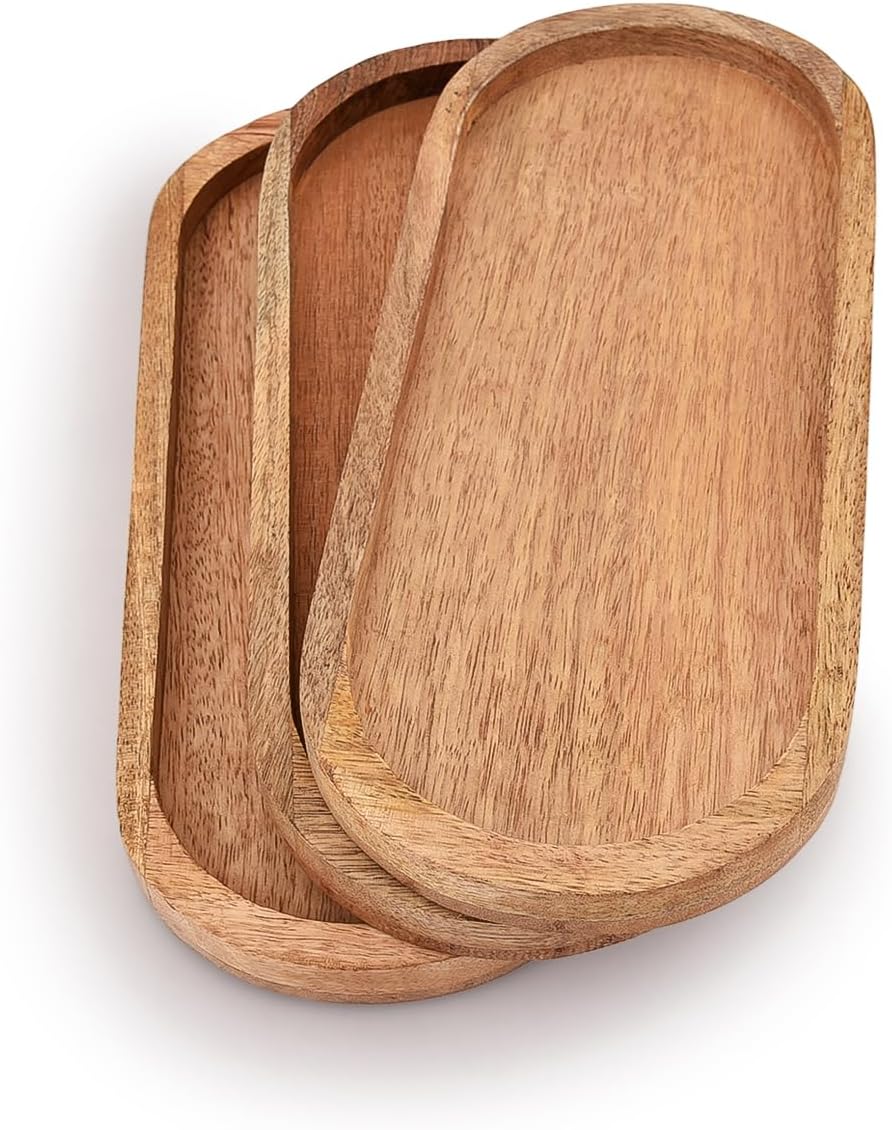 Mango Oval Wood Tray for Food Holder/BBQ / Set of 3
