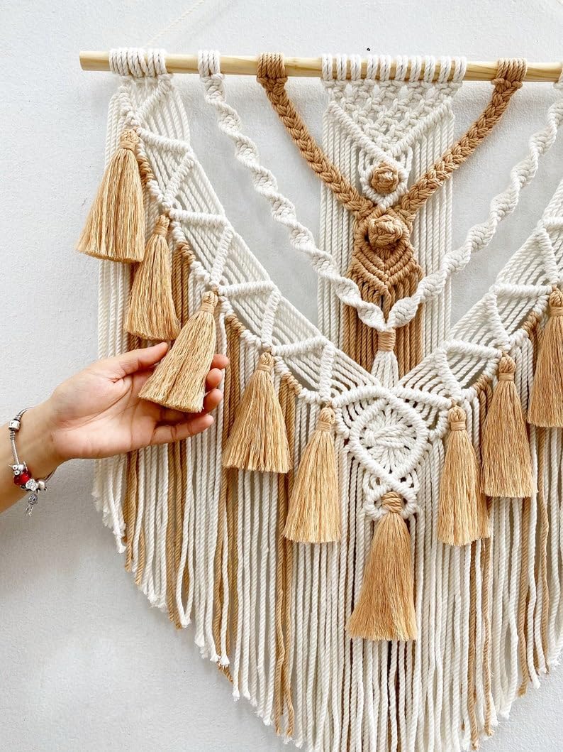 Woven Macrame Wall Art for Decorating / Brown