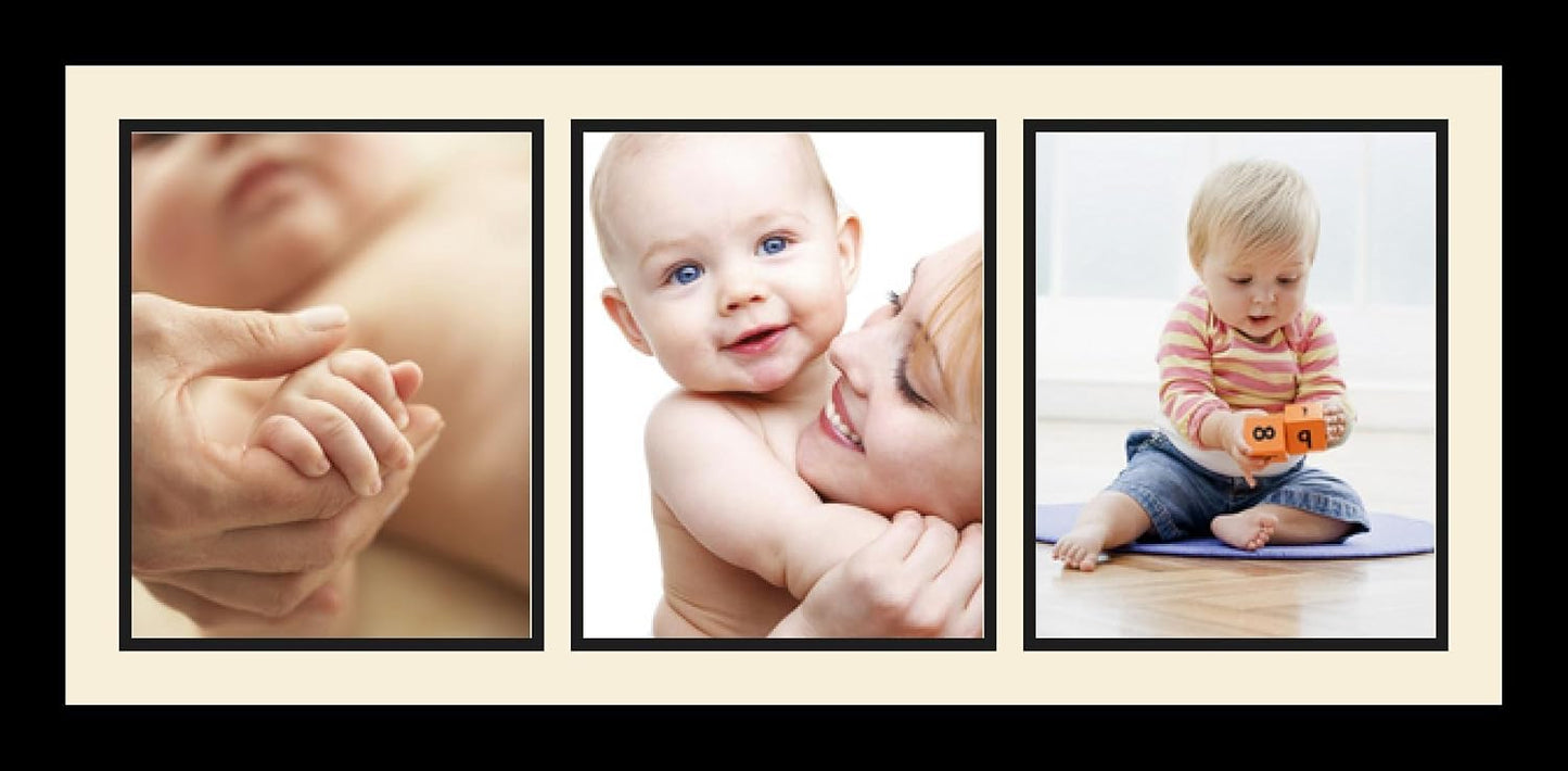 ArtToFrames Collage Photo Frame Single Mat with 3-8x10 Openings with Satin Black Frame and Rouge mat.