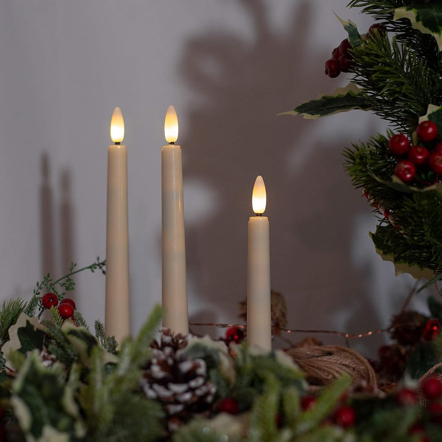 FPOO 8PCS Flameless Flickering Taper Candles with 2 Remote Control and Timer, 8 Inch 3D Wick Floating Flickering Flame