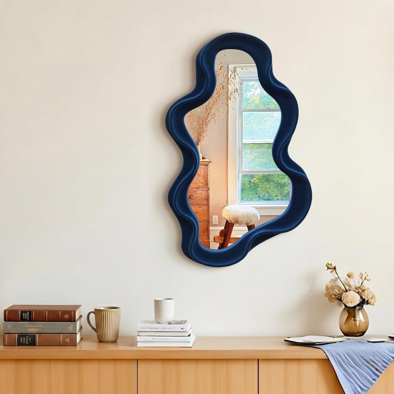 Modern Asymmetrical Mirror / Cloud-dark Blue / 16 x 10
