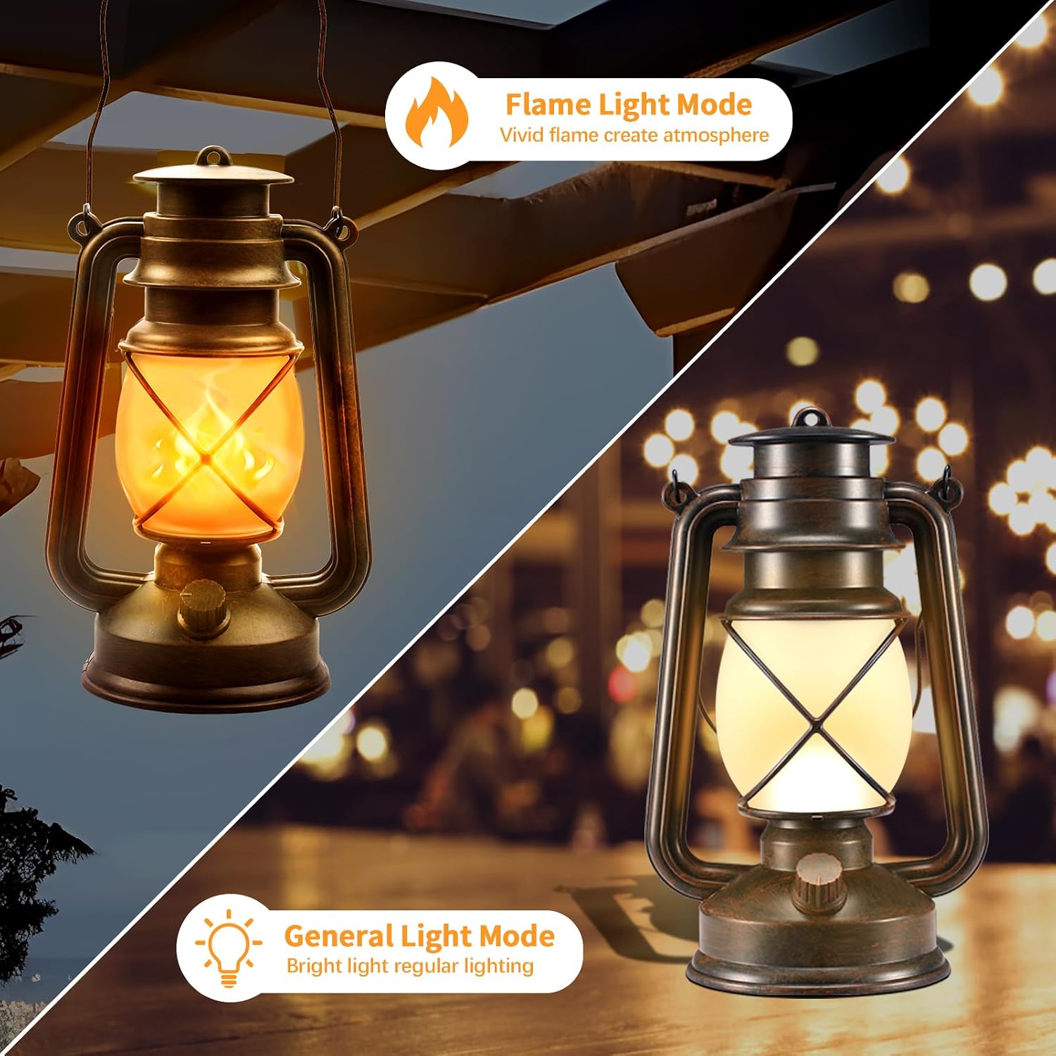 2 Pack Battery-Powered LED Bronze Vintage Lanterns with Remote Control | 2 Lighting Modes, Outdoor Lights with Dancing