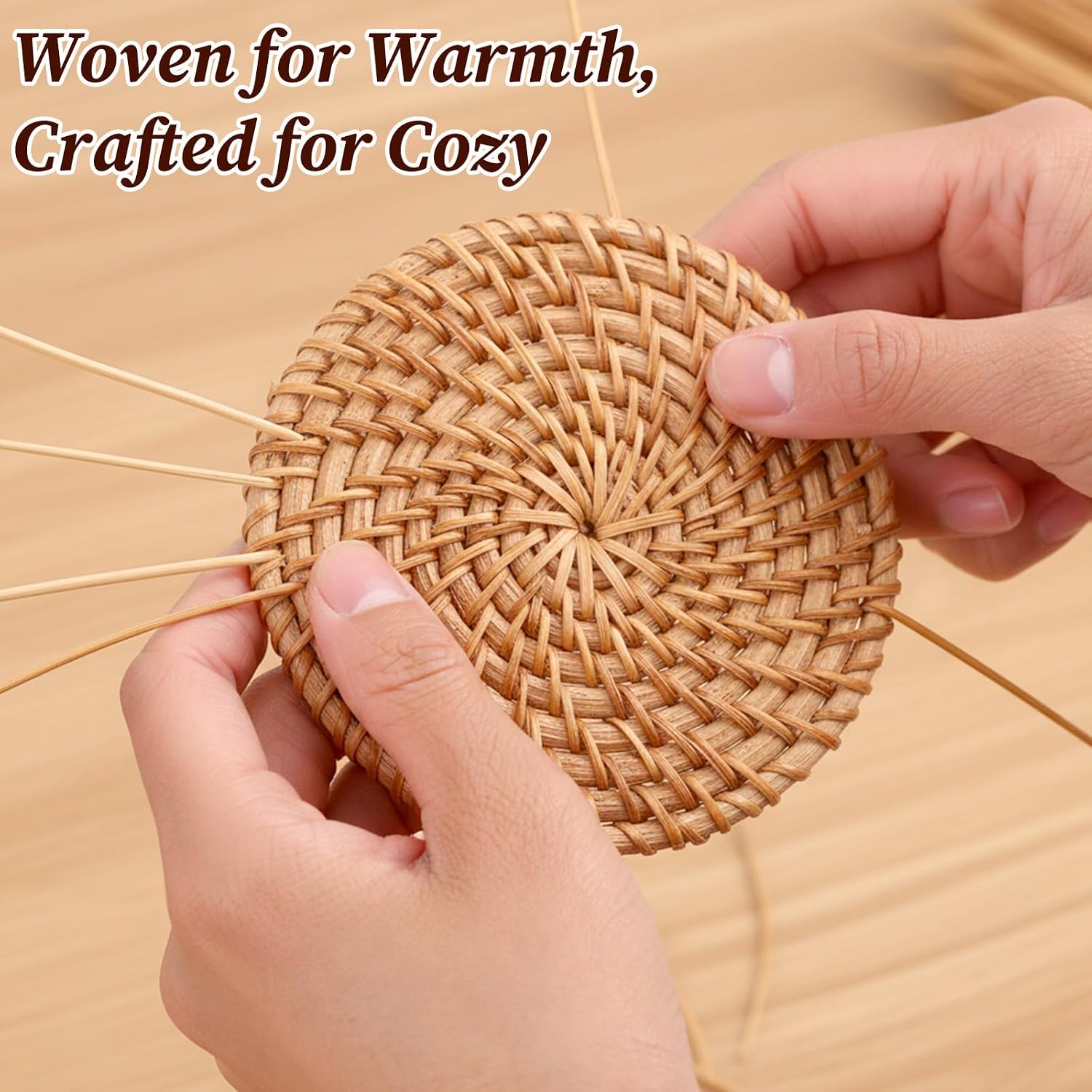 2 Holders / Rattan Coasters Set / Natural / Set of 12