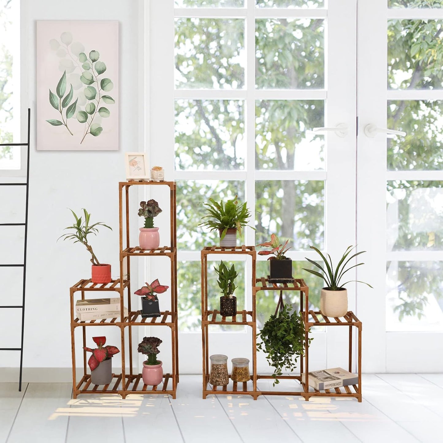 XXXFLOWER Plant Stand Indoor Outdoor 13 Tiers Wood Plant Shelf for Multiple Plants ，Large Plant Rack for Window Garden