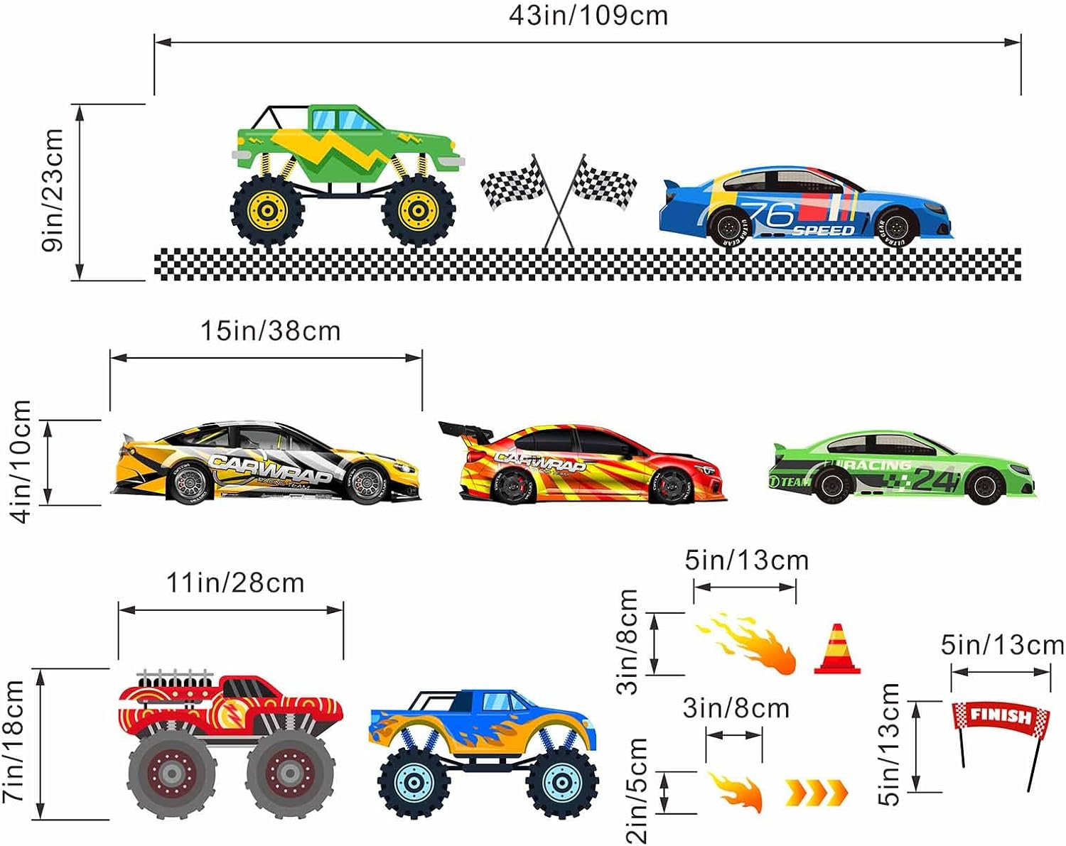 Car Wall Decals for Boys Kids / Race Car A