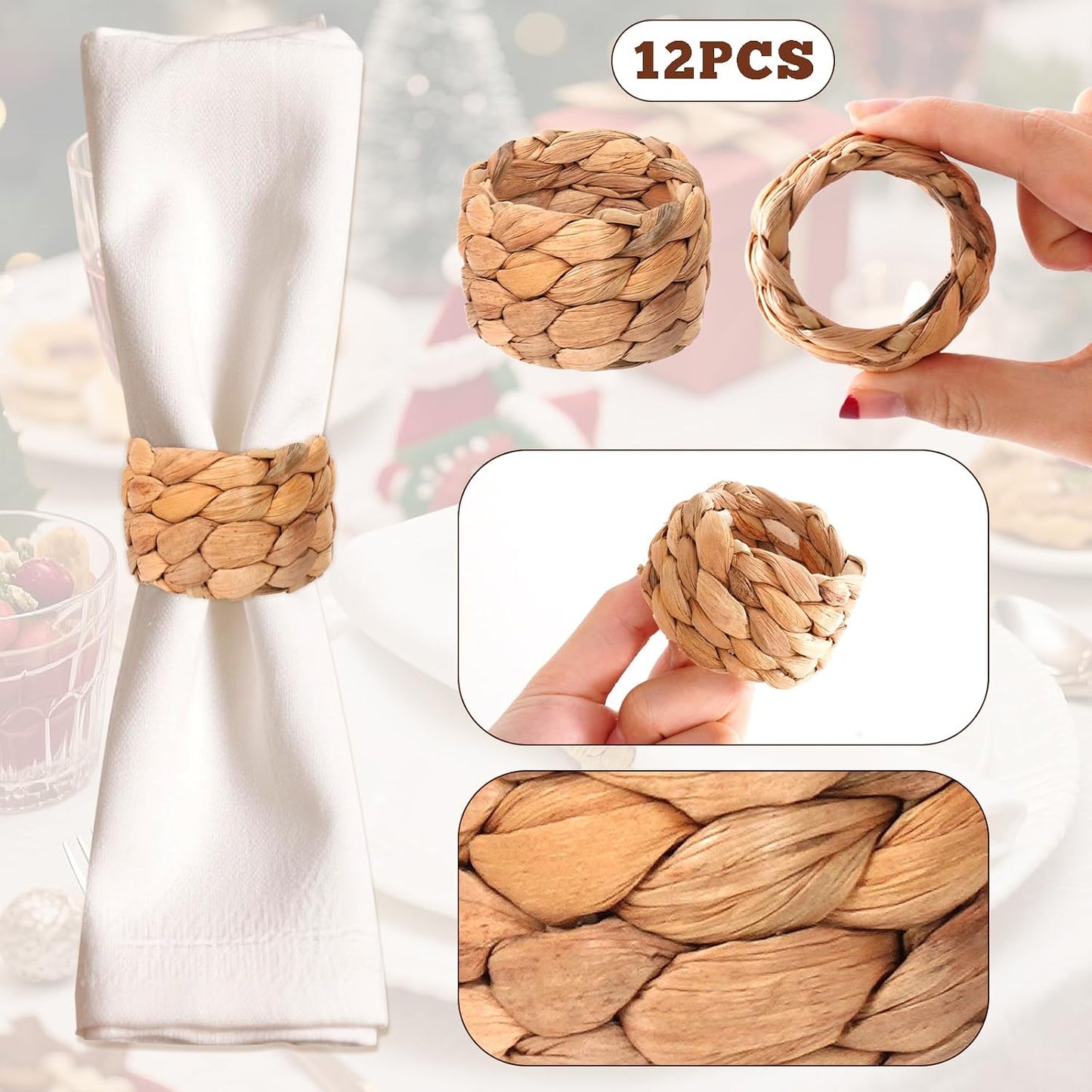 Woven Napkin Rings Water Hyacinth Napkin Rings Rattan Napkin Ring / Natural / Set of 12