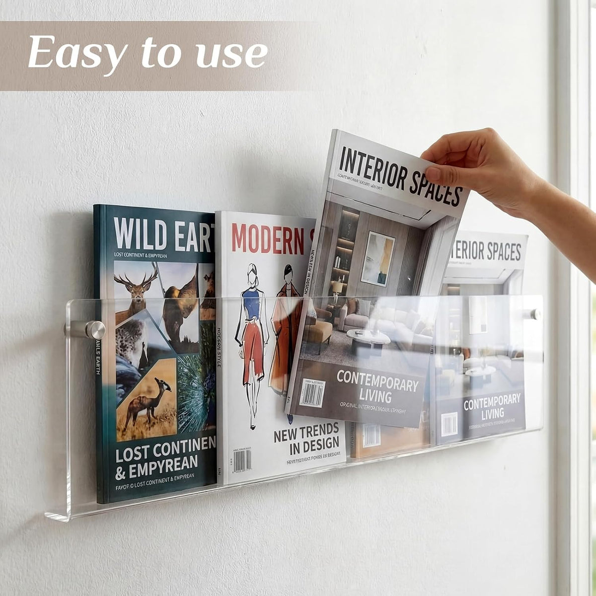 6 Pack Clear Acrylic Magazine Holder Brochure Holder Wall Mount Hanging Bookshelf Literature Storage Rack for Document